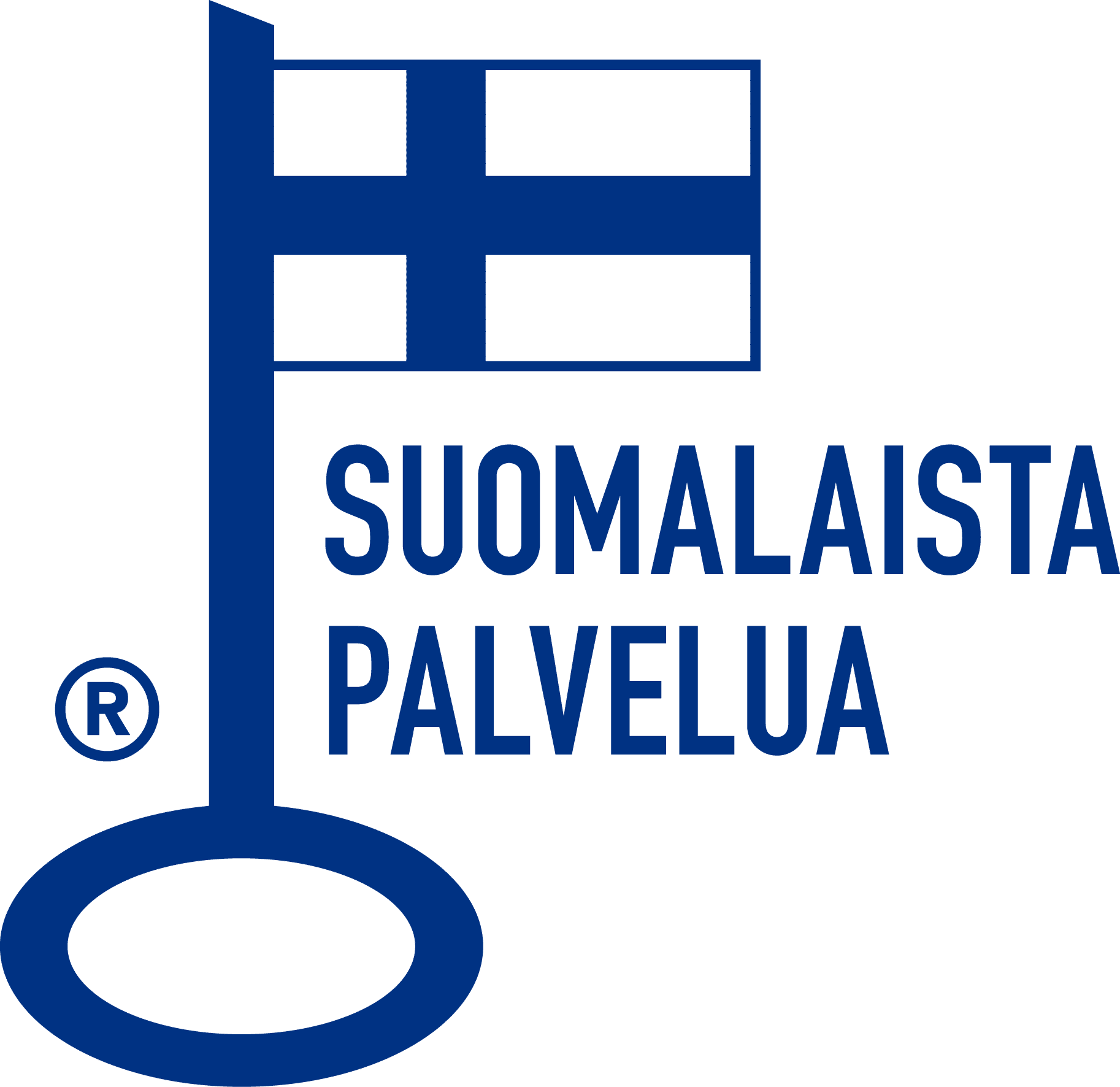 Avainlippu-merkki, jossa teksti Suomalaista palvelua" tai lyhyemmin "Suomalaista palvelua -Avainlippu